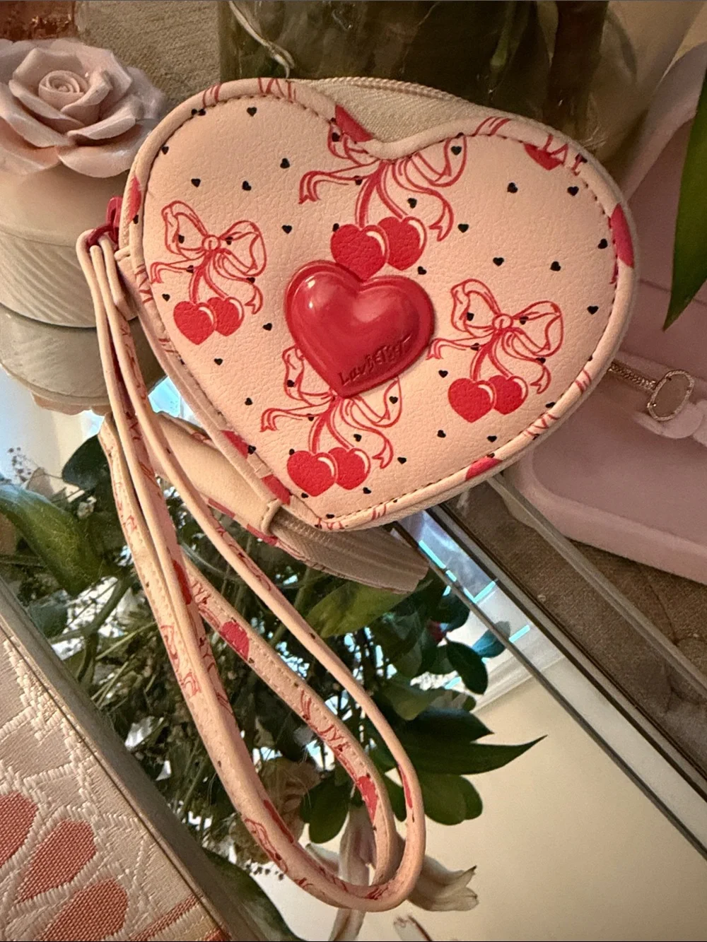 Betsey Johnson Pink Heart-Shaped Cherry Crossbody Bag - Picture 2 of 5